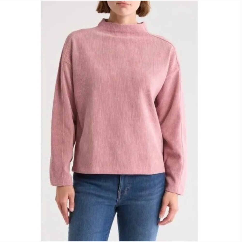 Madewell Striped Jacquard Funnelneck Top in Woodrose Pink L